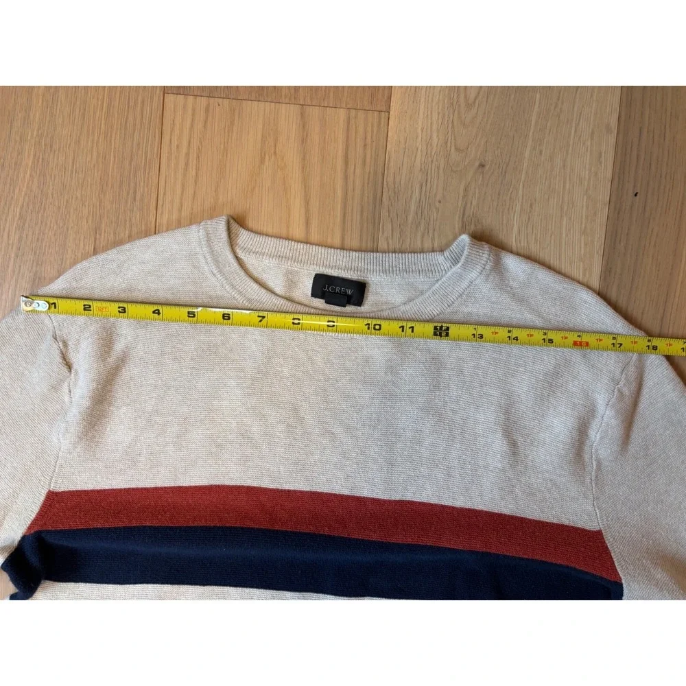 J. Crew Men's Crew Neck Sweater Beige Red Navy Stripe Size Medium